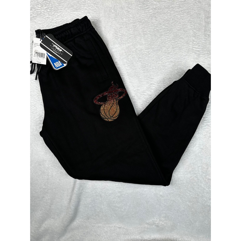 Pro Standard Miami Heat NBA Rhinestone Logo Joggers Black Sweatpants NWT